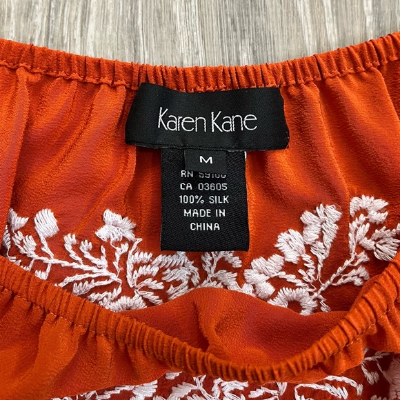 Karen Kane Medium Orange White Floral Embroidered 100% Silk Peasant Top Blouse - Picture 8 of 8